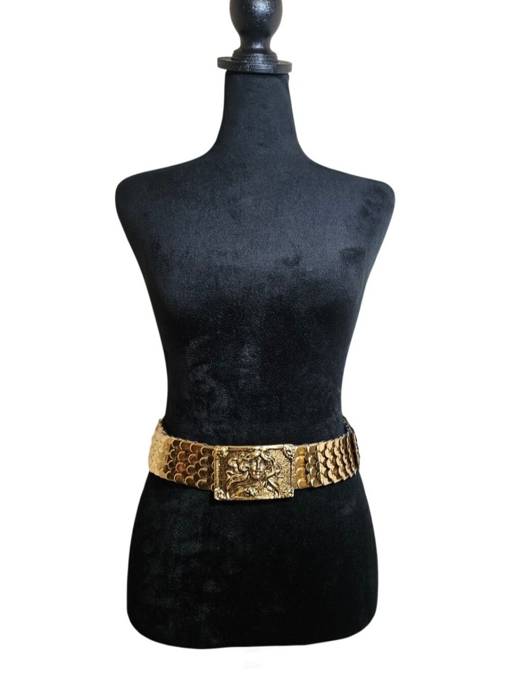 Vintage 70s Goldtone Fish Scale Stretch Statement Art Nouveau Belt One Size